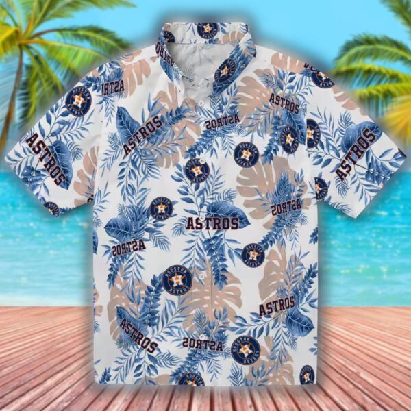 Houston Astros Tropical Leaves Hawaiian Shirt White Design 1