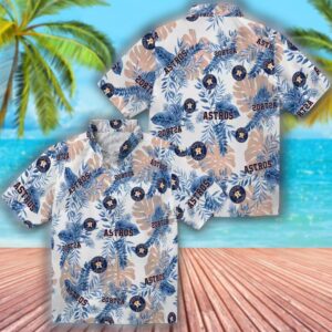 Houston Astros Tropical Leaves Hawaiian Shirt White Design 3
