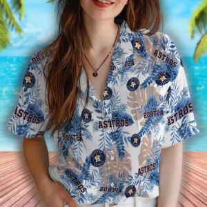 Houston Astros Tropical Leaves Hawaiian Shirt White Design 4