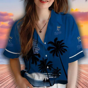 Kansas City Royals Hawaiian Shirt Beach Sunset Blue Black Design 4