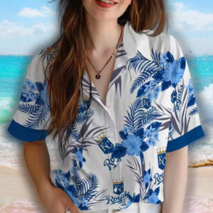 Kansas City Royals Hawaiian Shirt Patriotic Hibiscus Royal Blue White Design 4