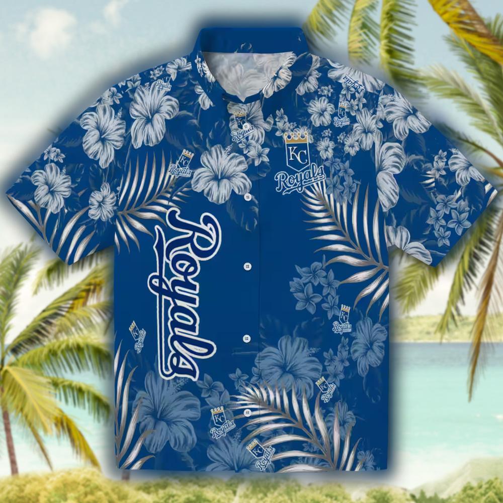 Kansas City Royals Hawaiian Shirt Royal Blue Hibiscus Print Kansas City Royals Hawaiian Shirt Royal Blue Hibiscus Print