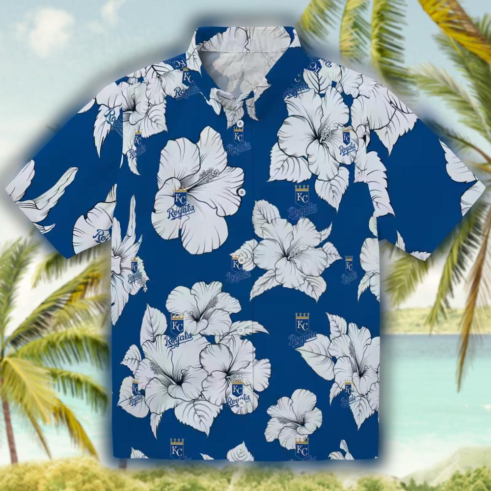 Kansas City Royals Hawaiian Shirt Royal Blue White Hibiscus Blooms Kansas City Royals Hawaiian Shirt Royal Blue White Hibiscus Blooms