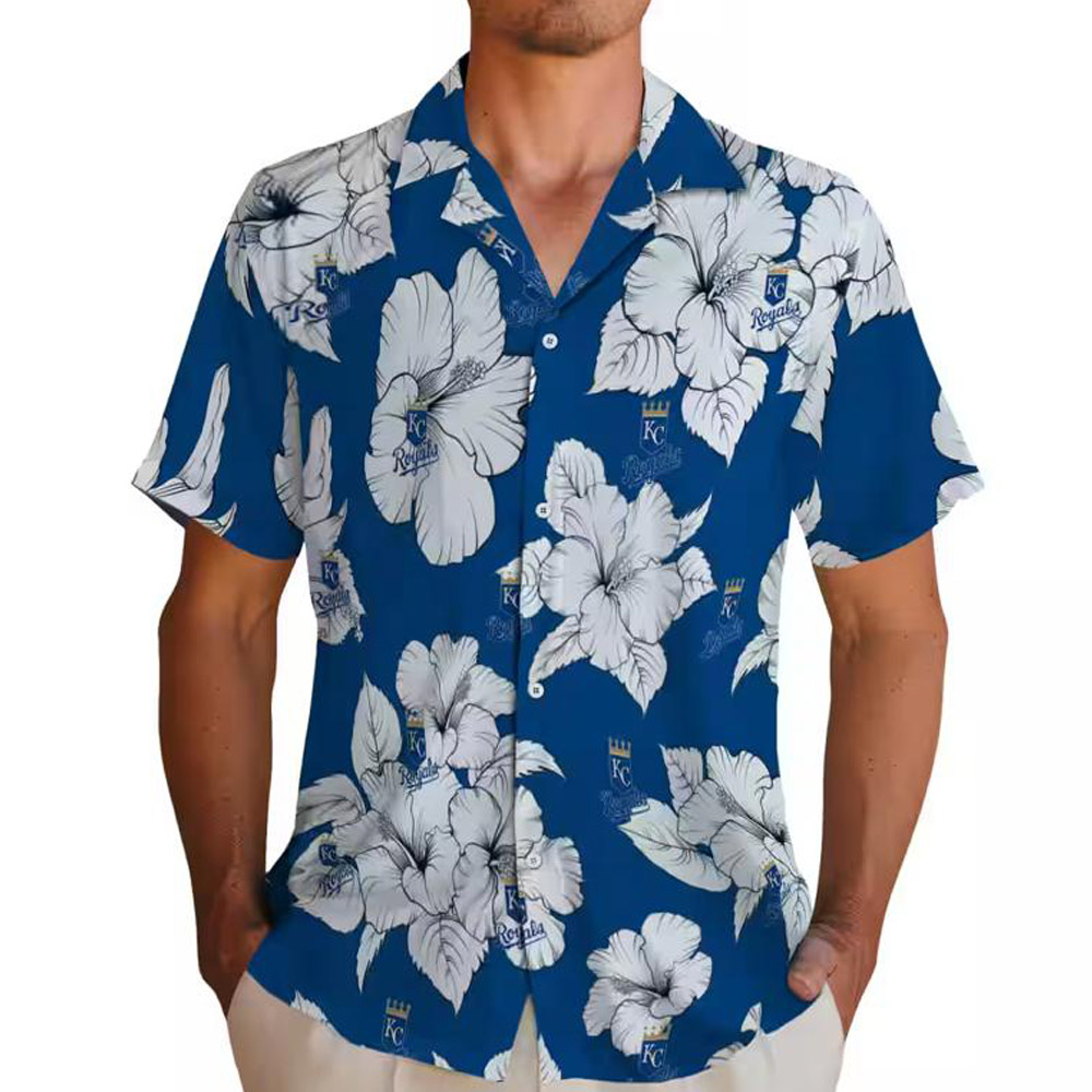 Kansas City Royals Hawaiian Shirt Royal Blue White Hibiscus Blooms Kansas City Royals Hawaiian Shirt Royal Blue White Hibiscus Blooms