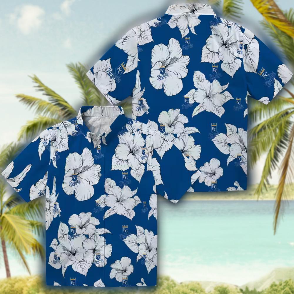 Kansas City Royals Hawaiian Shirt Royal Blue White Hibiscus Blooms Kansas City Royals Hawaiian Shirt Royal Blue White Hibiscus Blooms