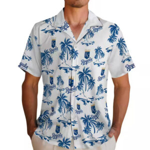 Kansas City Royals Hawaiian Shirt Royal Blue White Palm Island Print 2