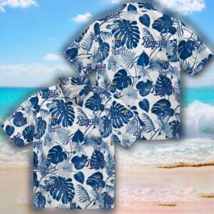 Kansas City Royals Hawaiian Shirt Royal Blue White Tropical Design 3