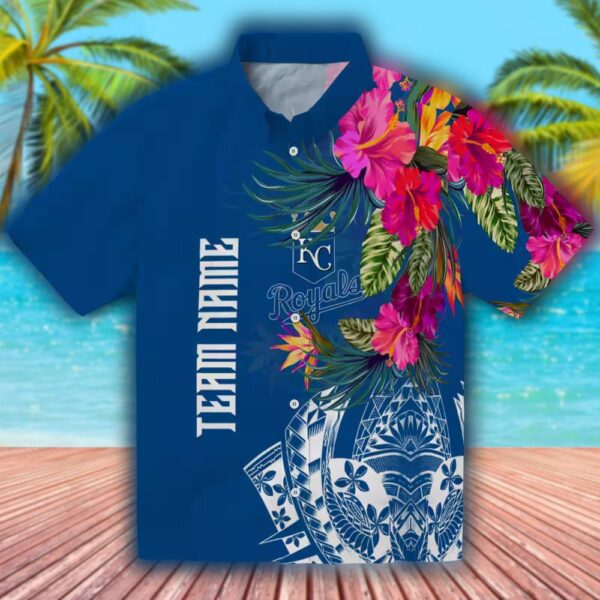 Royal Blue Hawaiian Shirt Kansas City Royals Floral Polynesian Design 1