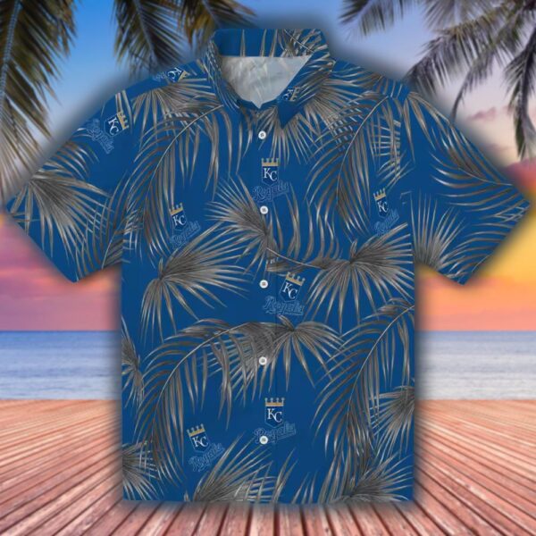 Royal Blue Hawaiian Shirt Kansas City Royals Leafy Palms Design 1