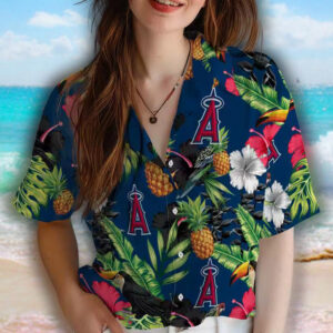 Hawaiian Shirt Los Angeles Angels Toucan Hibiscus Pineapple Design 4
