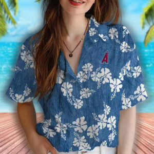 Hibiscus Clusters Blue Hawaiian Shirt Los Angeles Angels Design 4
