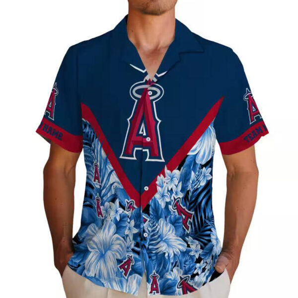 Los Angeles Angels Floral Chevron Blue Hawaiian Shirt Personalized Design 2