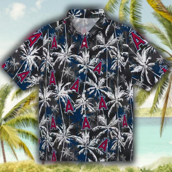 Los Angeles Angels Hawaiian Shirt Blue Black Palm Pattern Design 1