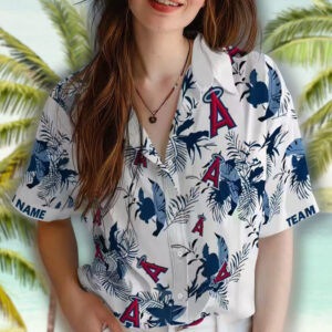 Los Angeles Angels Hawaiian Shirt Blue White Botanical Theme 4