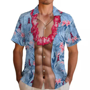 Los Angeles Angels Hawaiian Shirt in Blue Chest Illusion Design 2