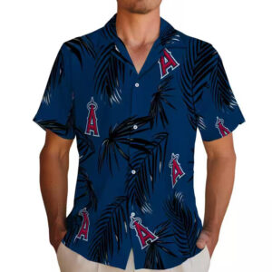 Los Angeles Angels Hawaiian Shirt Palm Leaf Blue Design 2