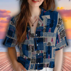Los Angeles Angels Tribal Blue Hawaiian Shirt Design 4