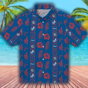 Dodgers Floral Blue Hawaiian Shirt Framed LA Baseball Fan Gift 1