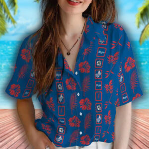 Dodgers Floral Blue Hawaiian Shirt Framed LA Baseball Fan Gift 4