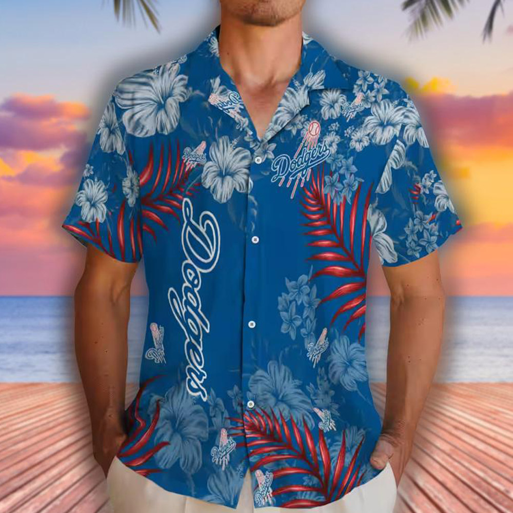 Los Angeles Dodgers Blue Hawaiian Shirt Hibiscus Print Los Angeles Dodgers Blue Hawaiian Shirt Hibiscus Print