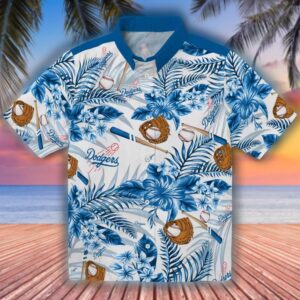 Los Angeles Dodgers Floral Hawaiian Shirt Blue White Baseball Style 1