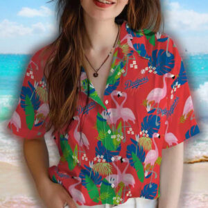 Los Angeles Dodgers Hawaiian Shirt Blue Green Flamingo Foliage Design 4