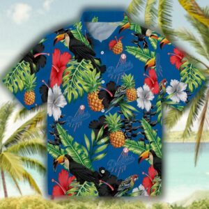 Los Angeles Dodgers Hawaiian Shirt Blue Green Pineapple Hibiscus Design 1