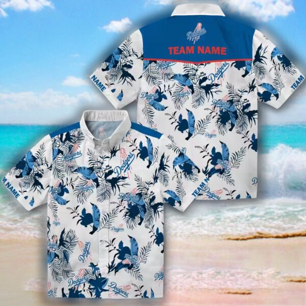 Los Angeles Dodgers Hawaiian Shirt Blue White Botanical Theme 3