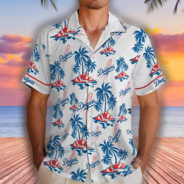 Los Angeles Dodgers Hawaiian Shirt Blue White Palm Island Print 2