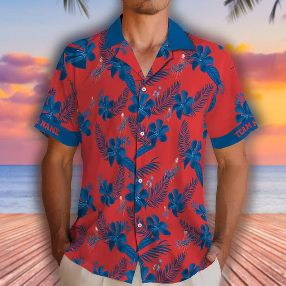 Los Angeles Dodgers Hawaiian Shirt Botanical Print Red Design Los Angeles Dodgers Hawaiian Shirt Botanical Print Red Design