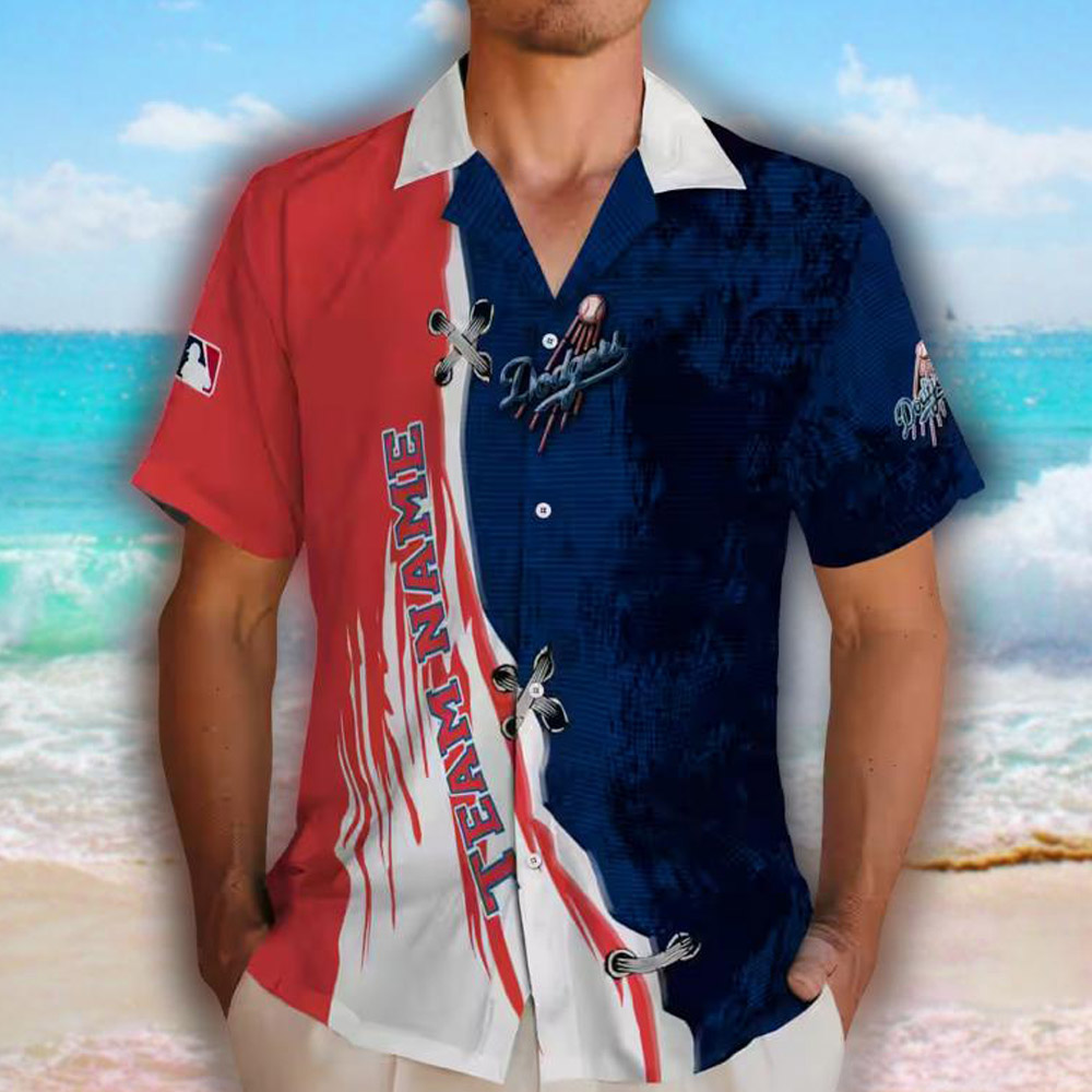 Los Angeles Dodgers Hawaiian Shirt Personalized Blue White Edgy Streaks Los Angeles Dodgers Hawaiian Shirt Personalized Blue White Edgy Streaks