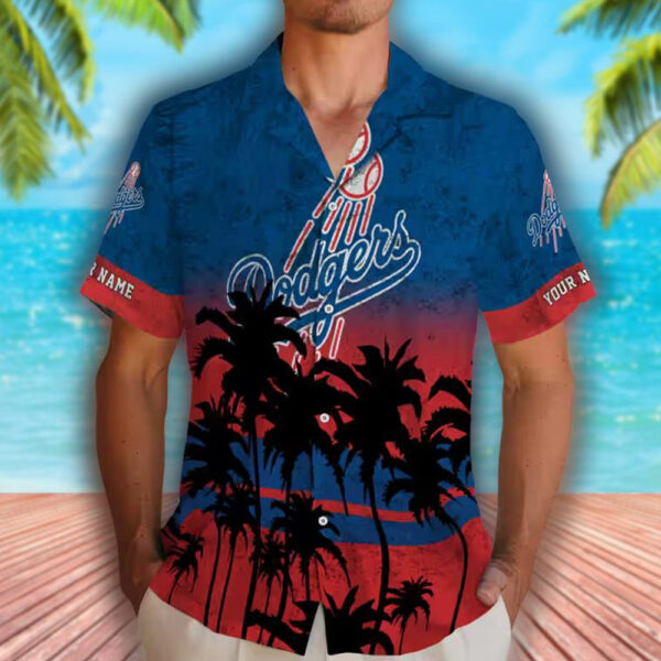 Los Angeles Dodgers Hawaiian Shirt Sunset Pattern Blue Black Custom 2