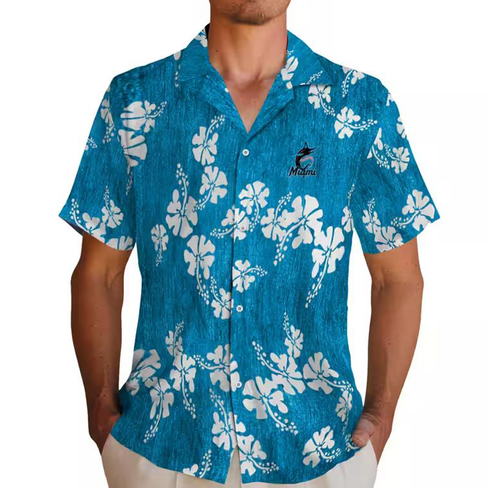 Miami Marlins Blue Hawaiian Hibiscus Shirt for Men Women Miami Marlins Blue Hawaiian Hibiscus Shirt for Men Women