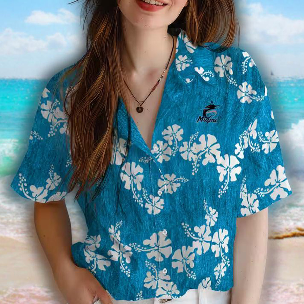 Miami Marlins Blue Hawaiian Hibiscus Shirt for Men Women Miami Marlins Blue Hawaiian Hibiscus Shirt for Men Women
