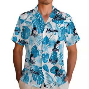 Miami Marlins Blue White Tropical Hawaiian Shirt for Men 2