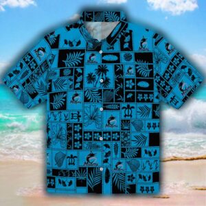 Miami Marlins Hawaiian Shirt Tropical Patchwork Blue Black Design 1