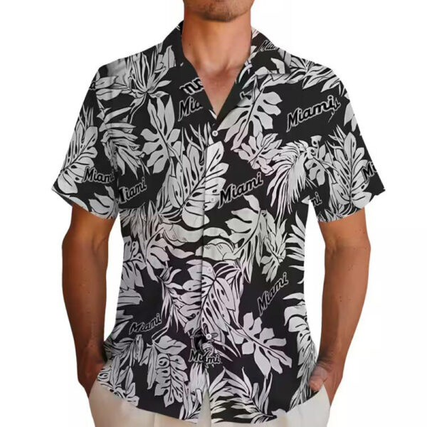 Miami Marlins Monstera Leaf Hawaiian Shirt in Black 2