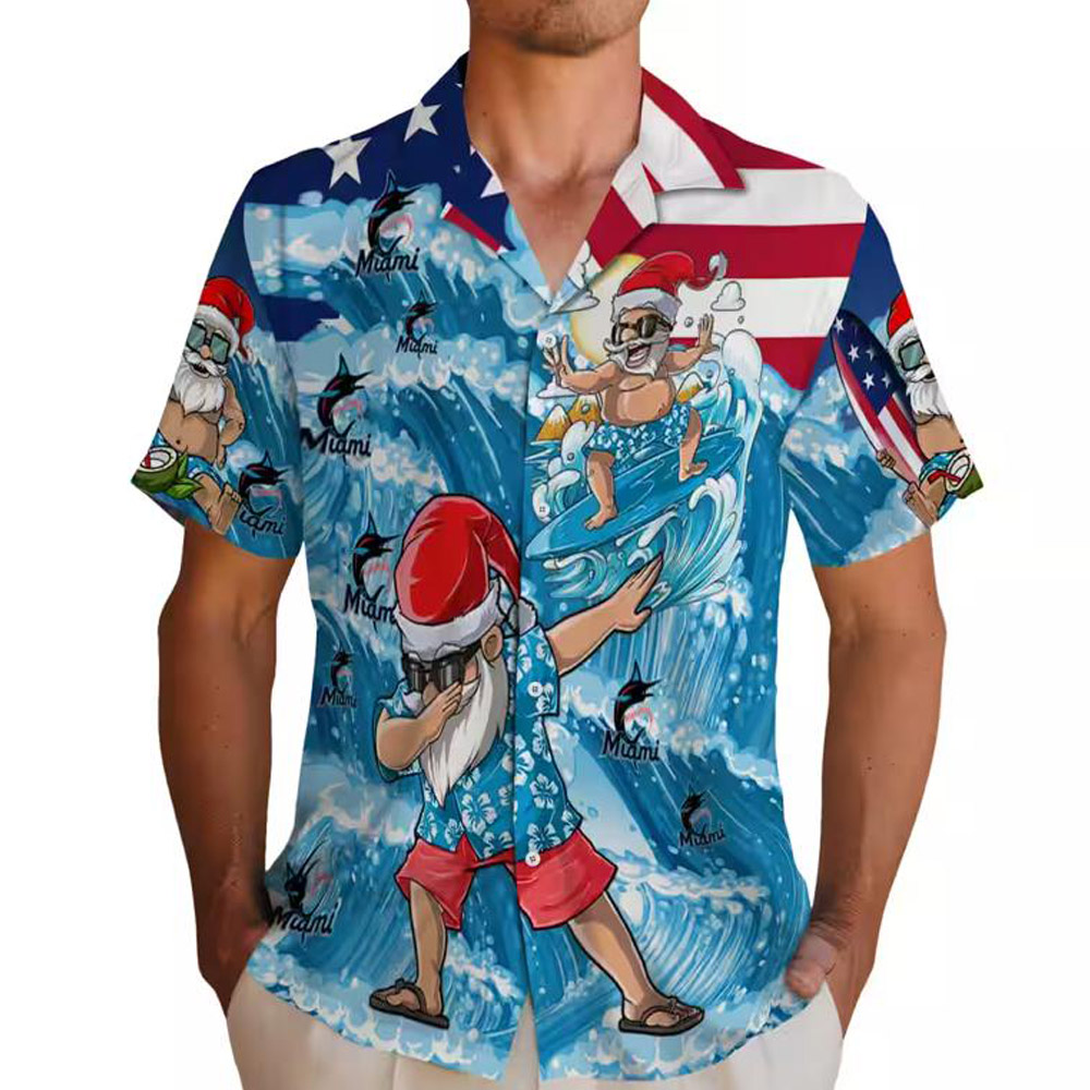 Miami Marlins Surfing Santa Blue Hawaiian Shirt for Fans Miami Marlins Surfing Santa Blue Hawaiian Shirt for Fans