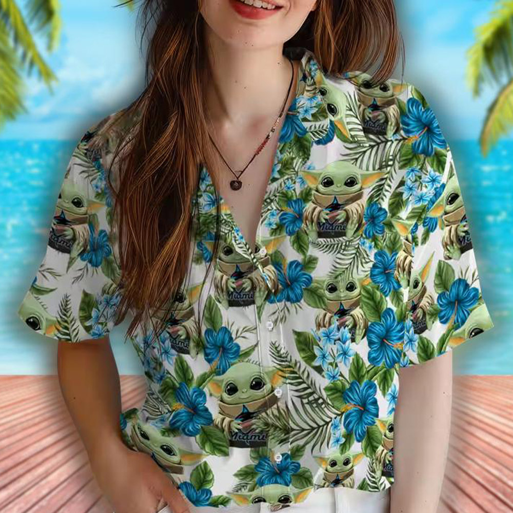 Miami Marlins Yoda Green Hawaiian Shirt Tropical Style Miami Marlins Yoda Green Hawaiian Shirt Tropical Style