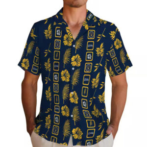 Milwaukee Brewers Navy Blue Floral Hawaiian Shirt Framed Design 2