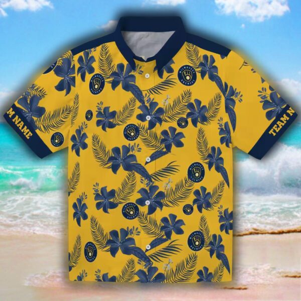 Milwaukee Brewers Hawaiian Shirt Botanical Print Personalized Yellow 1