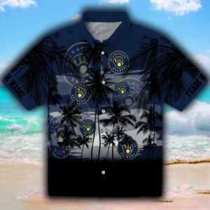 Milwaukee Brewers Hawaiian Shirt Sunset Navy Blue Black Design 1