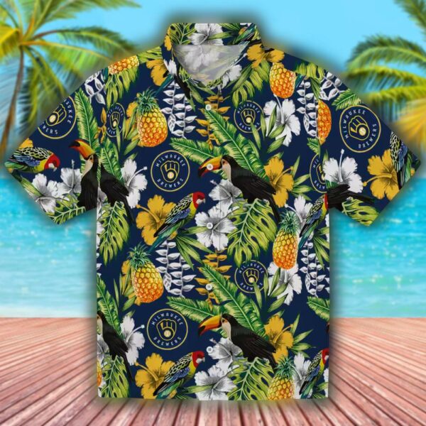 Milwaukee Brewers Tropical Toucan Hawaiian Shirt Navy Blue Green 1