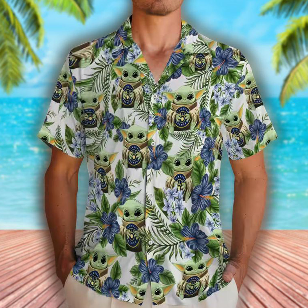 Milwaukee Brewers Tropical Yoda Hawaiian Shirt Green Fan Gear Milwaukee Brewers Tropical Yoda Hawaiian Shirt Green Fan Gear