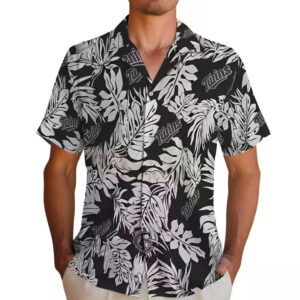 Minnesota Twins Black Hawaiian Shirt with Monstera Leaf Design 2