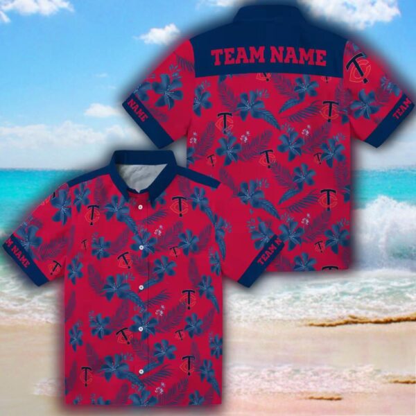 Minnesota Twins Botanical Print Red Hawaiian Shirt Personalized 3