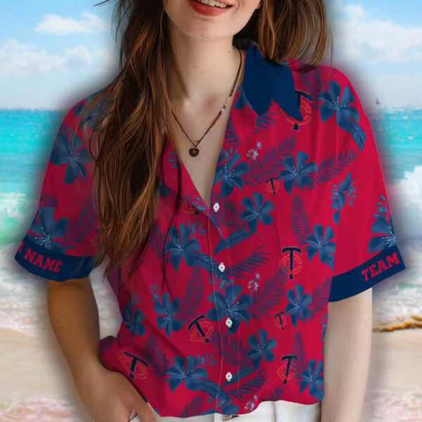 Minnesota Twins Botanical Print Red Hawaiian Shirt Personalized 4