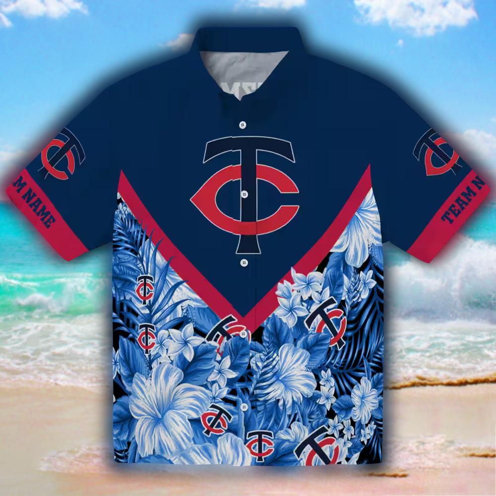 Minnesota Twins Floral Navy Hawaiian Shirt Custom Chevron Design Minnesota Twins Floral Navy Hawaiian Shirt Custom Chevron Design