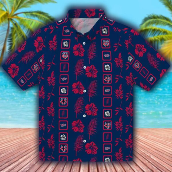 Minnesota Twins Floral Navy Hawaiian Shirt Framed Design 1
