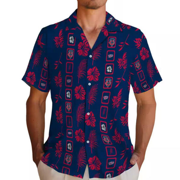 Minnesota Twins Floral Navy Hawaiian Shirt Framed Design 2